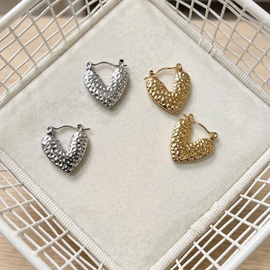 Amora Textured Heart Hoop Earrings