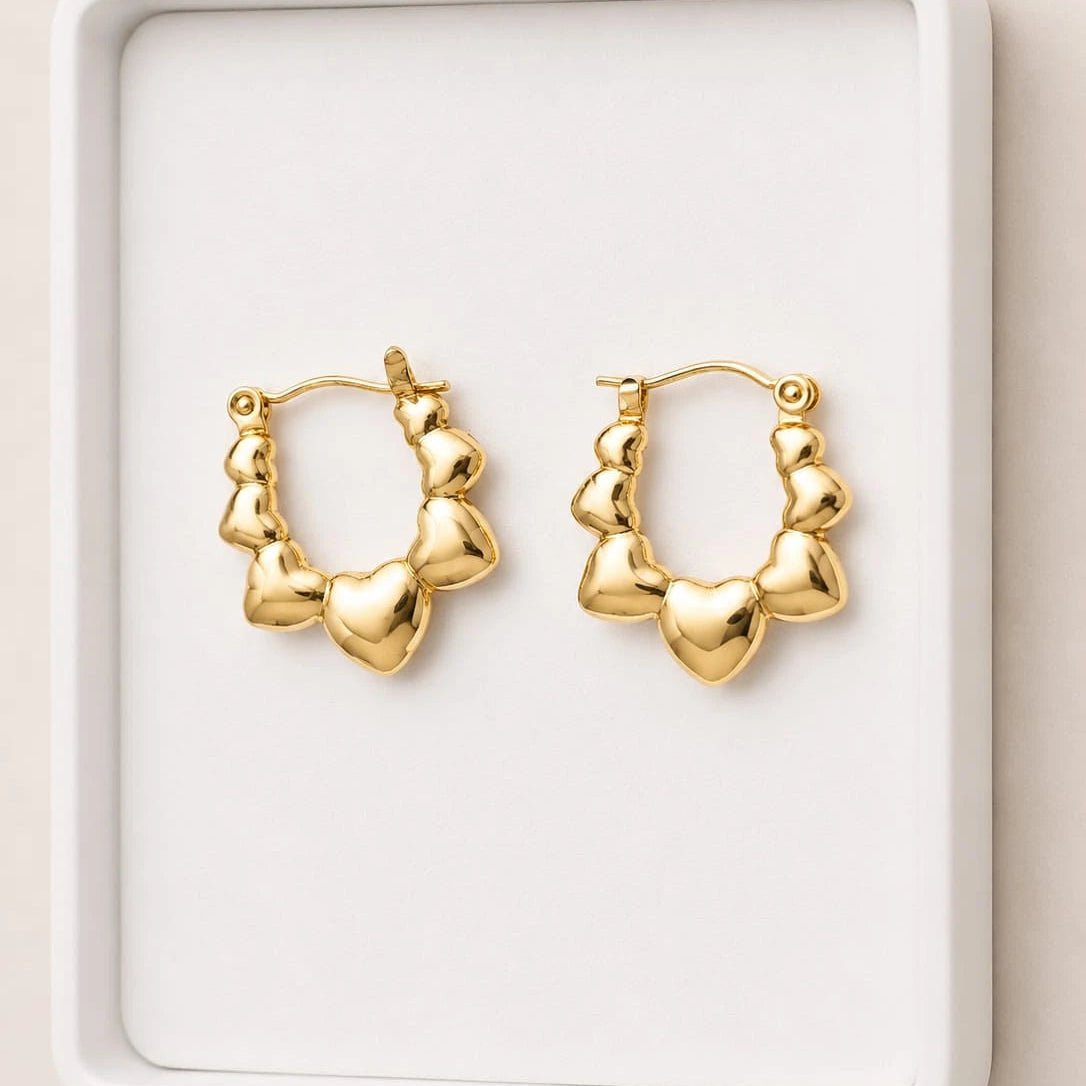 Amorette Heart Gold Hoop Earrings