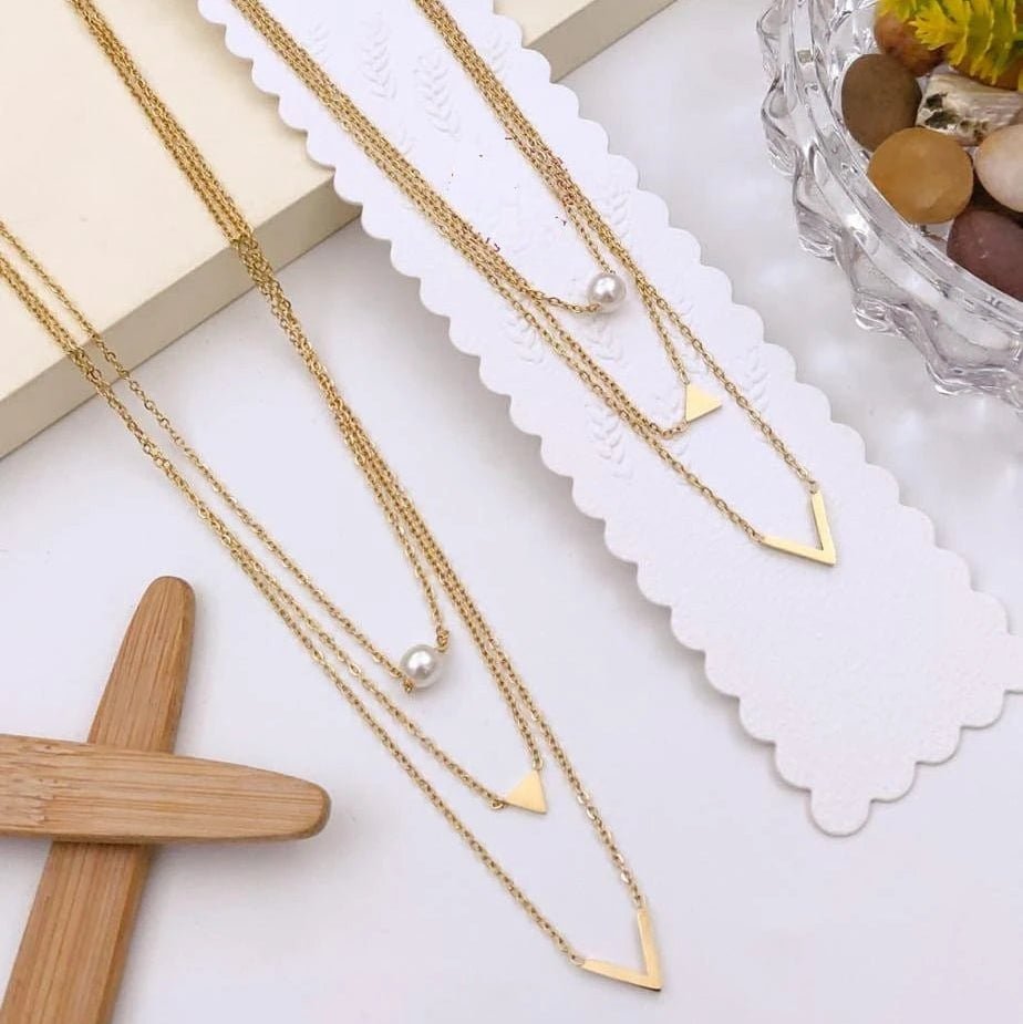 Aurelia Layered Geometric Pearl Necklace