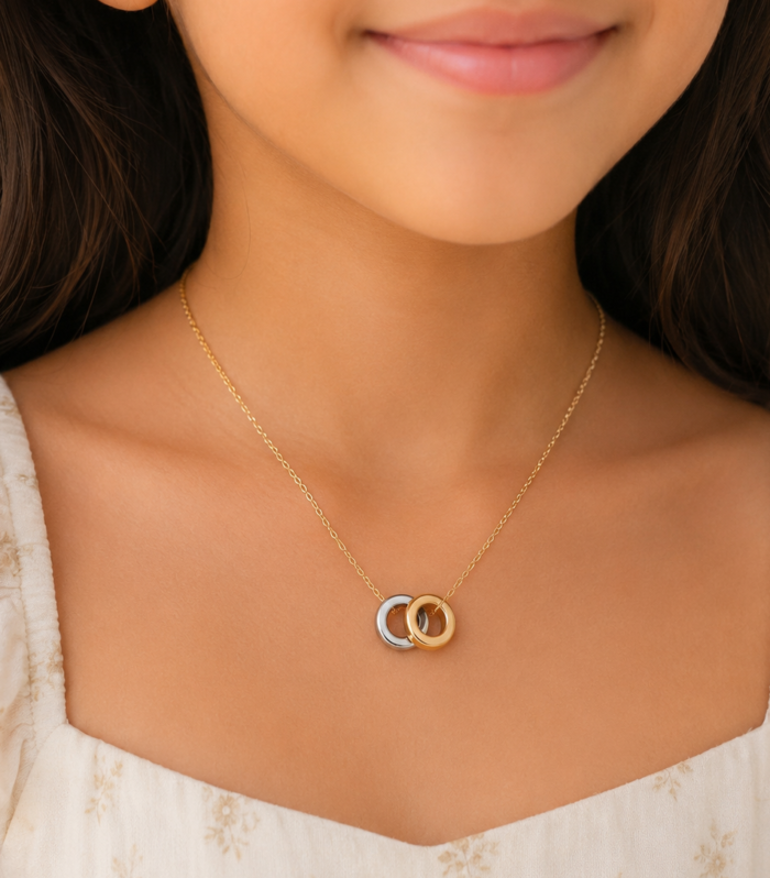 Interlocked Dual Ring Necklace