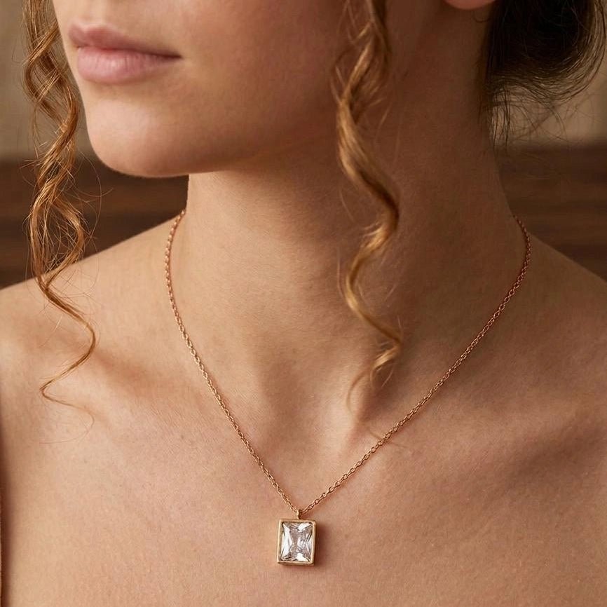 Crystal Square Gold Necklace
