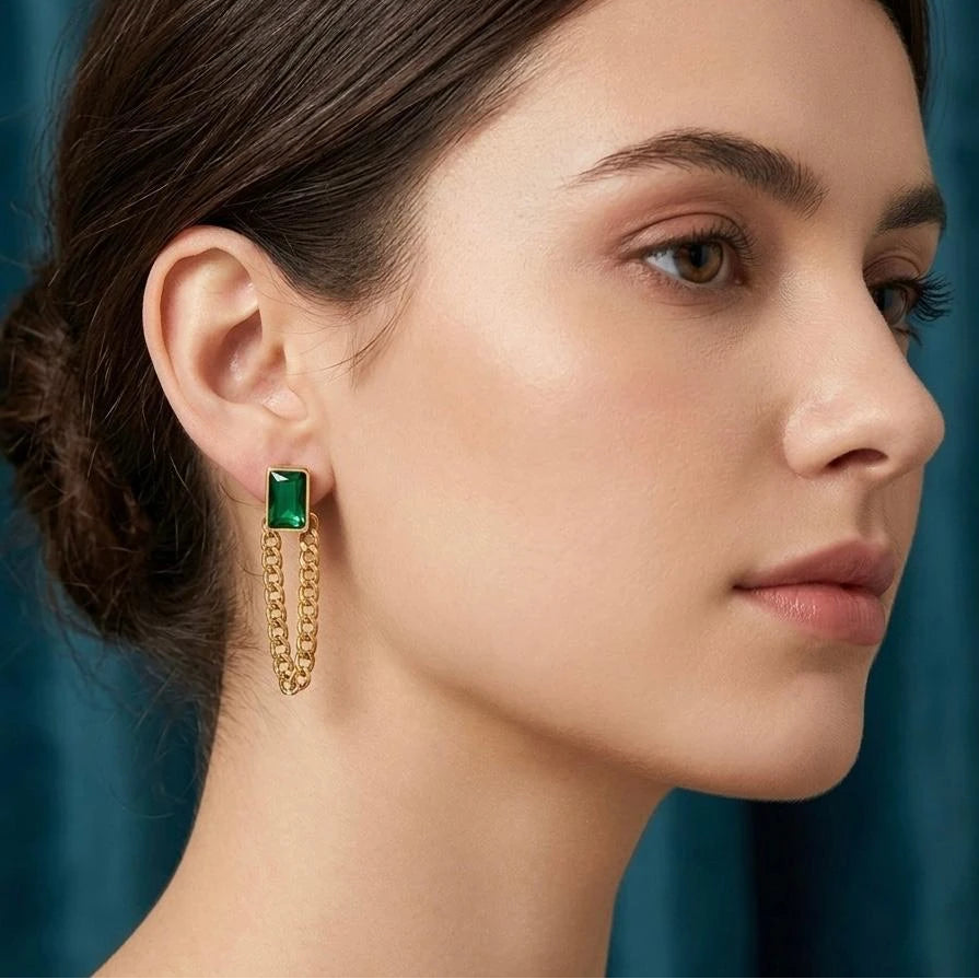 Emerald Chain Statement Earrings