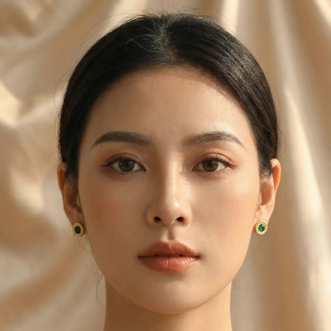 Emerald Beaded Stud Earrings
