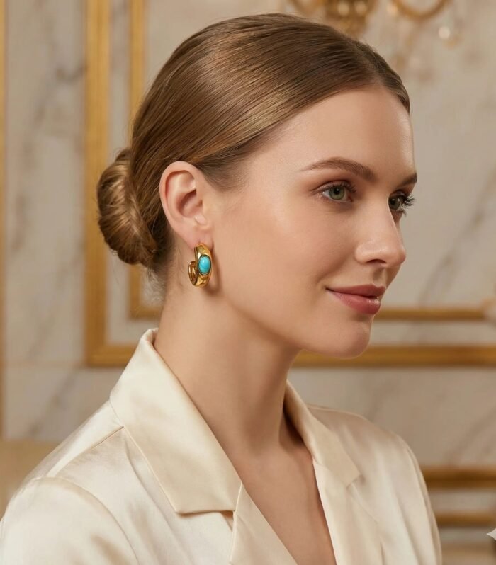 Elegant Gold-Plated Turquoise Earrings