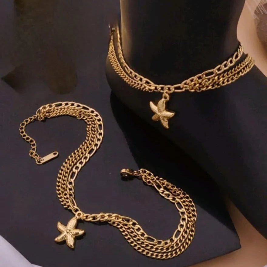Gold Starfish Charm Anklet