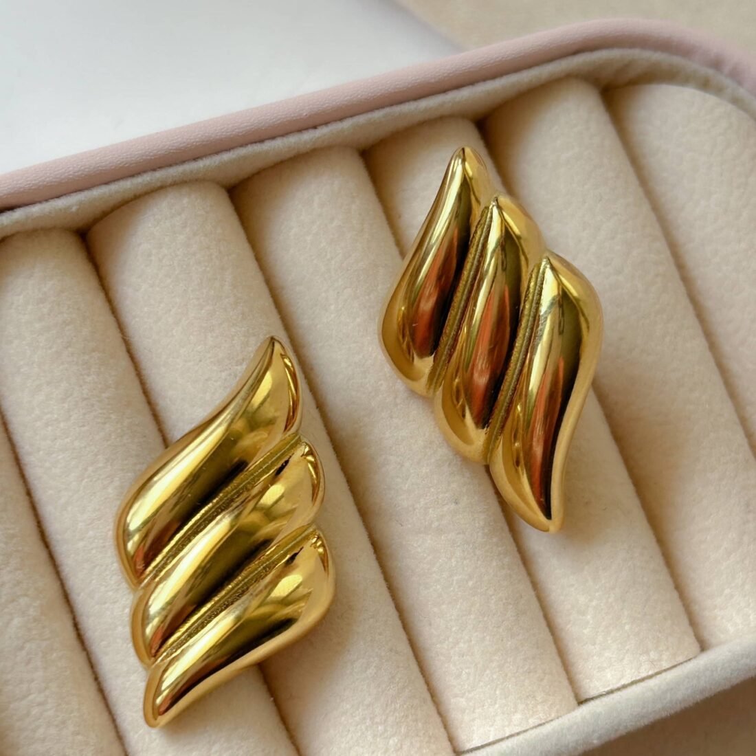 Sculpted Gold-Plated Wave Earrings