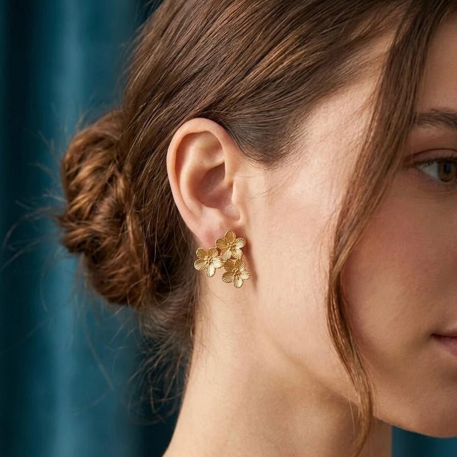 Golden Bloom Floral Stud Earrings