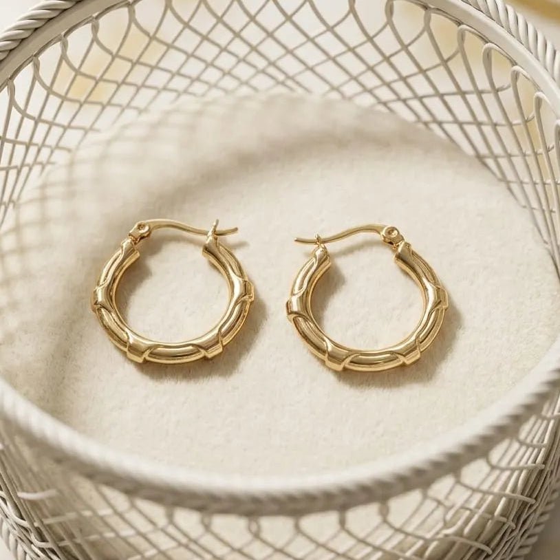 Golden Bamboo Hoop Earrings
