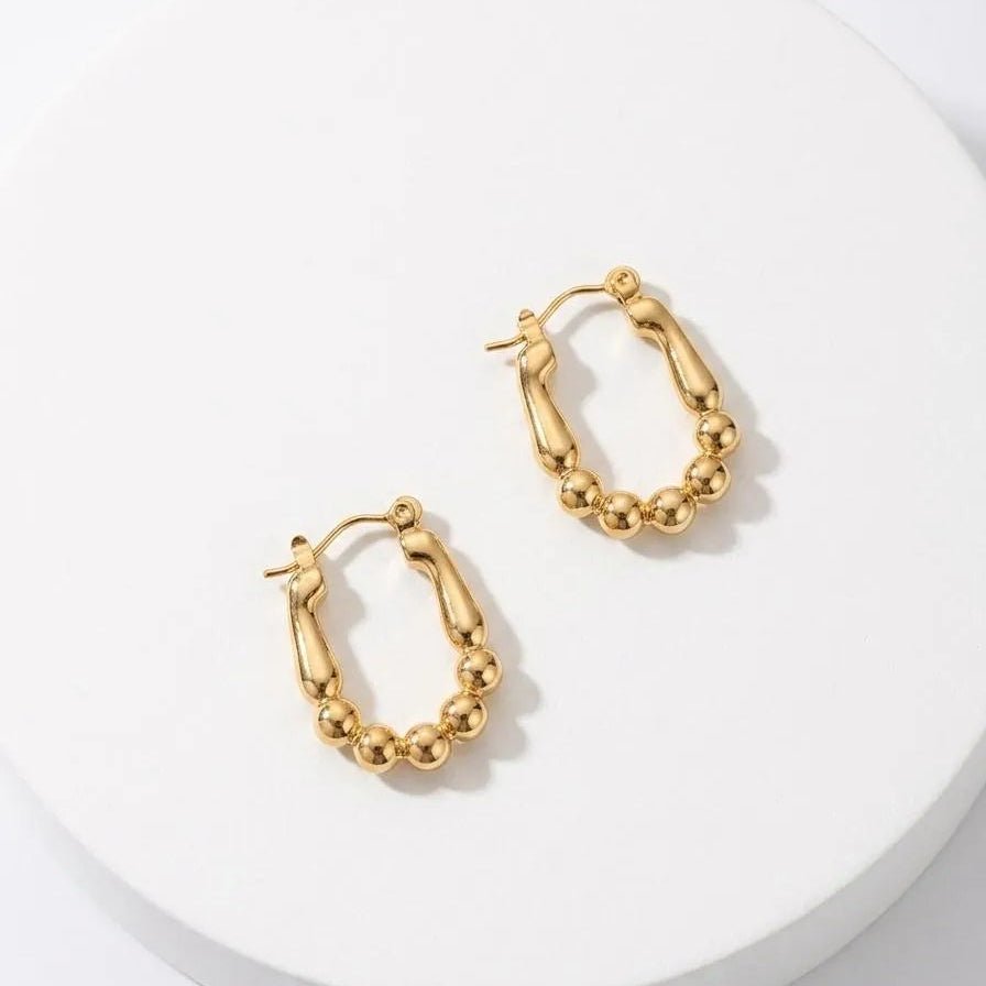 Golden Bead Detail Hoop Earrings