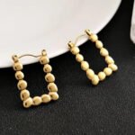 Golden Bead Square Hoop Earrings