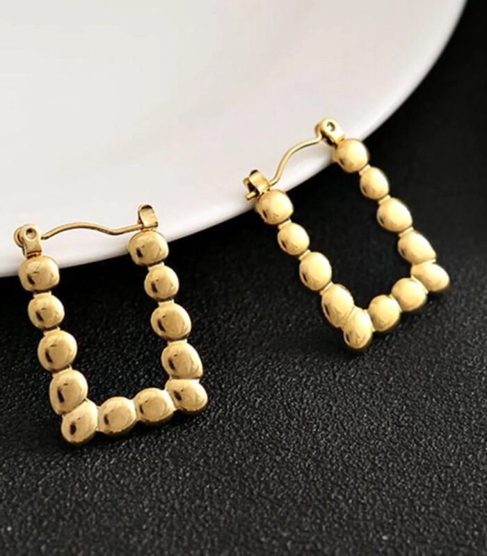Golden Bead Square Hoop Earrings