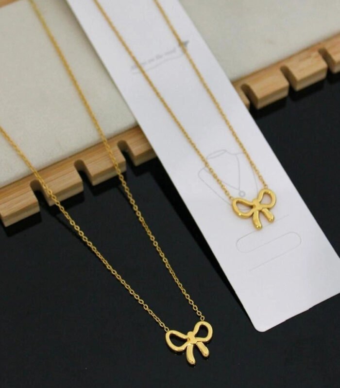 Golden Bow Charm Necklace