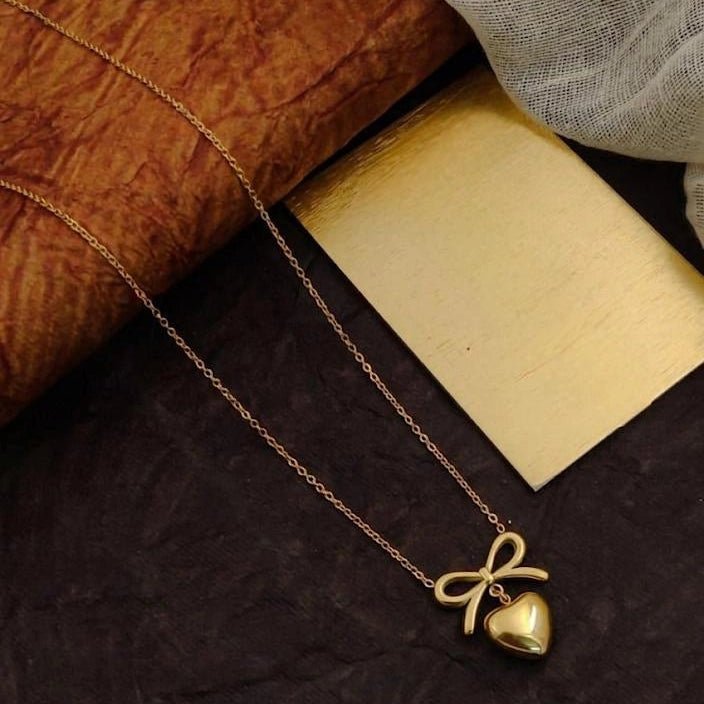 Golden Bow Heart Pendant Necklace