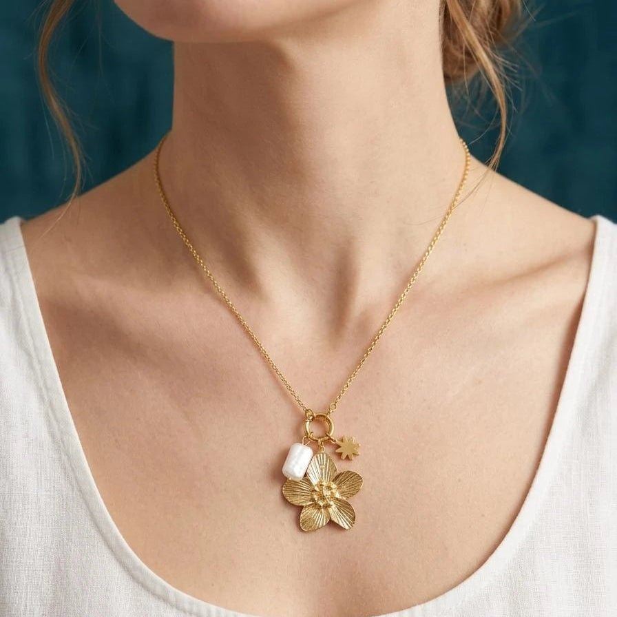 Golden Floral Charm Necklace