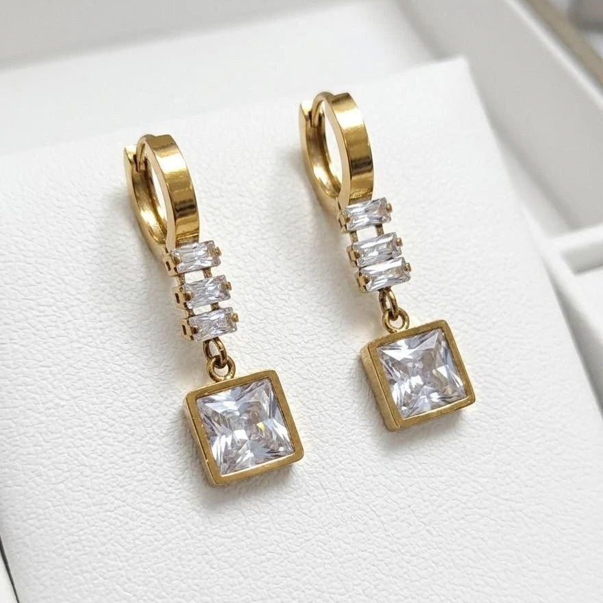 Golden Geometric Drop Earrings