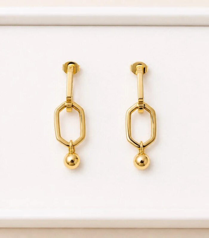 Golden Orb Link Drop Earrings