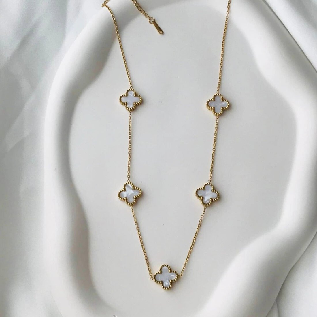 Lunara Clover Mother-of-Pearl Station Necklace