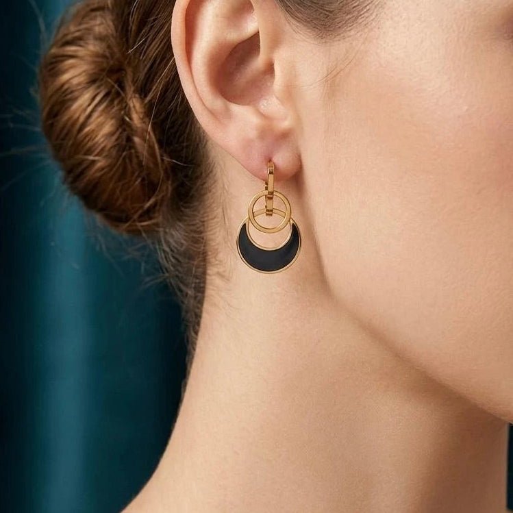 Midnight Orbit Gold Dangle Earrings