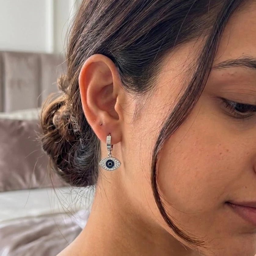 MysticEye Silver Evil Eye Drop Earrings