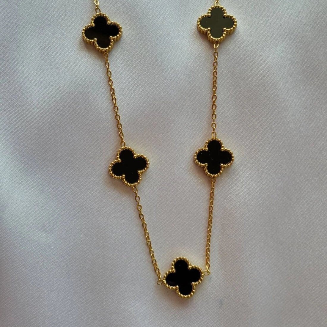Noctura Clover Black Onyx Station Necklace