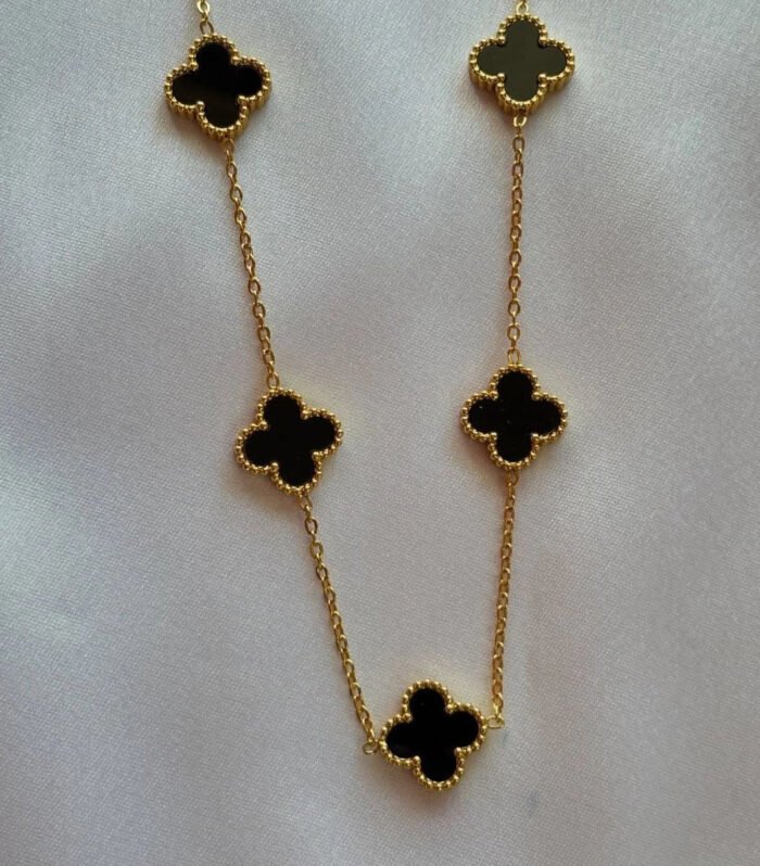 Noctura Clover Black Onyx Station Necklace