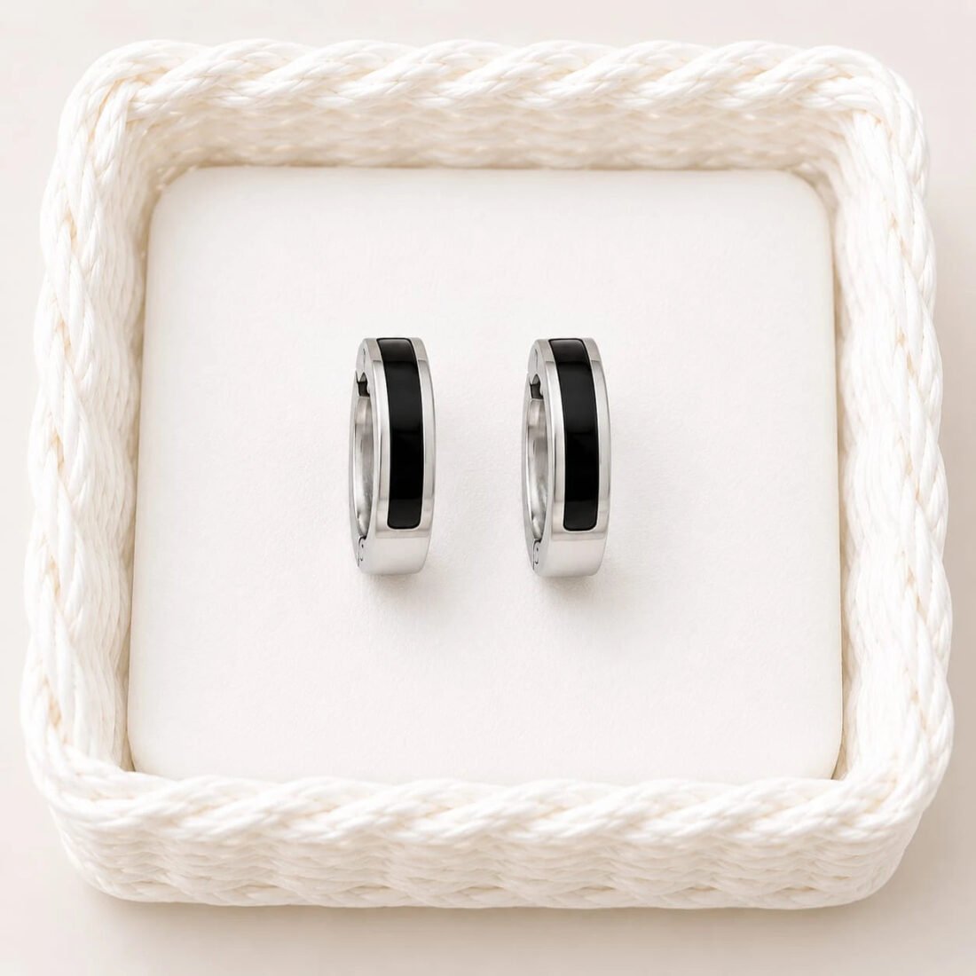Noir Edge Steel Hoop Earrings