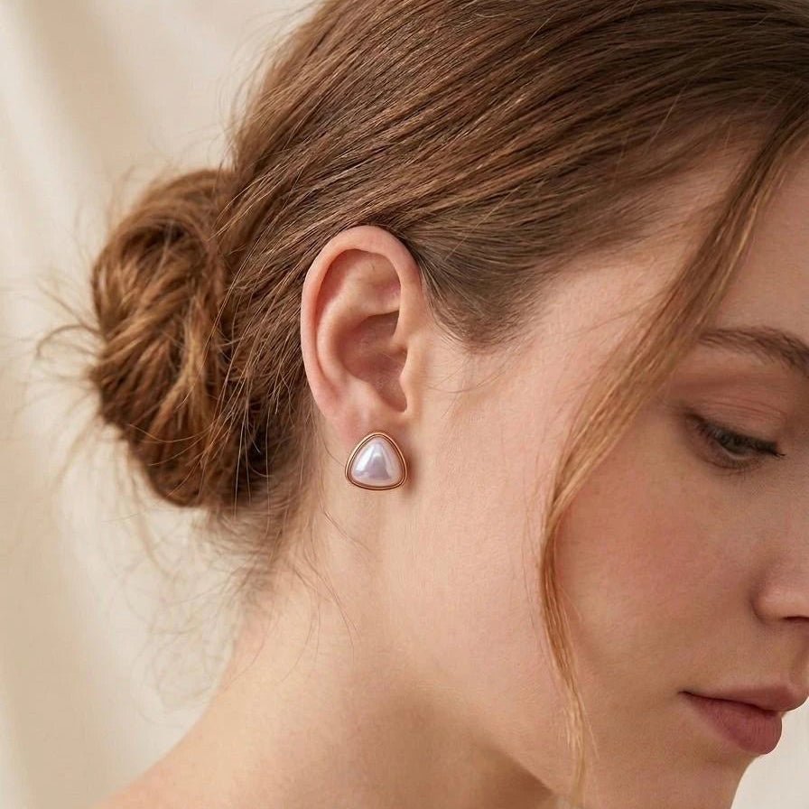 PearlGlow Triangle Stud Earrings