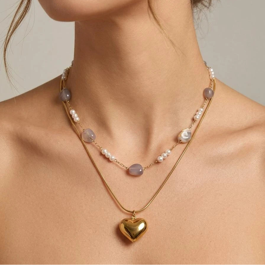 Pearl Heart Layered Necklace
