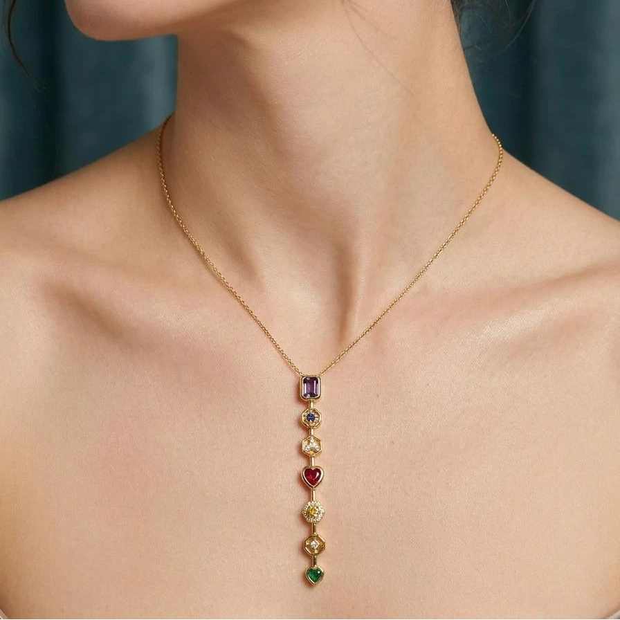 Rainbow Gem Drop Necklace