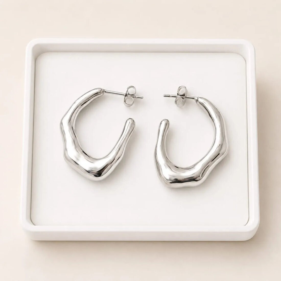 Sculpted Silver Wave Hoop Earrings