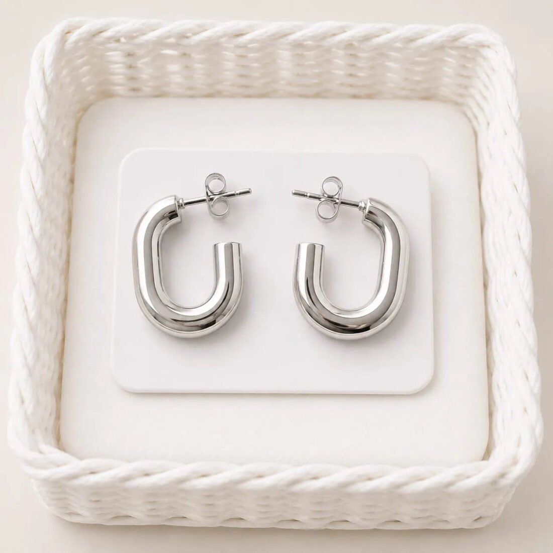 Silver Modern U Hoop Earrings