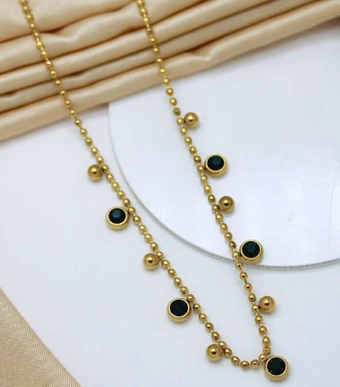 Gold Green Beaded Tanmaniya  Necklace