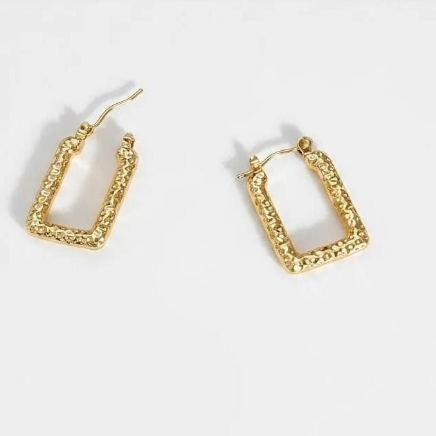 Textured Gold Rectangle Hoop Earrings