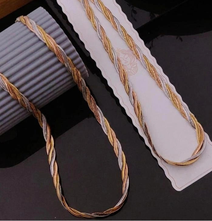 Tri Tone Braided Chain Necklace