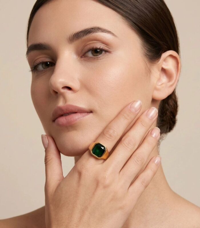Emerald Square Signet Gold Ring
