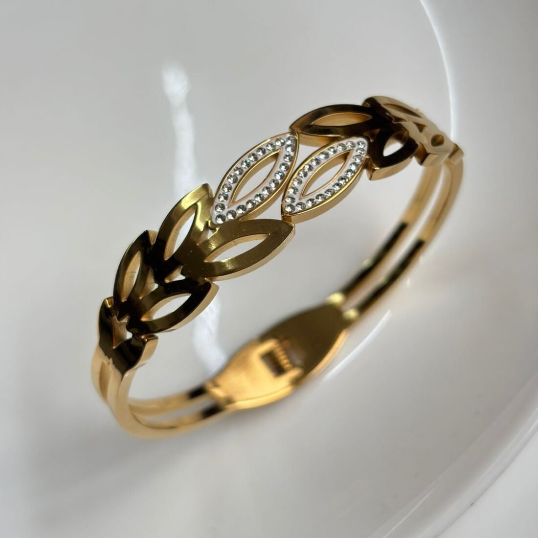 Gold Diamond Leaf Kada