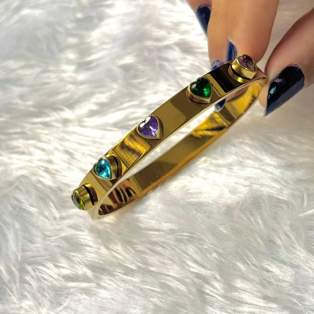 Aurora Hearts Multistone Gold Kada