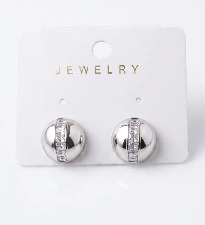 Silver Crystal Dome Stud Earrings