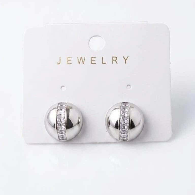 Silver Crystal Dome Stud Earrings