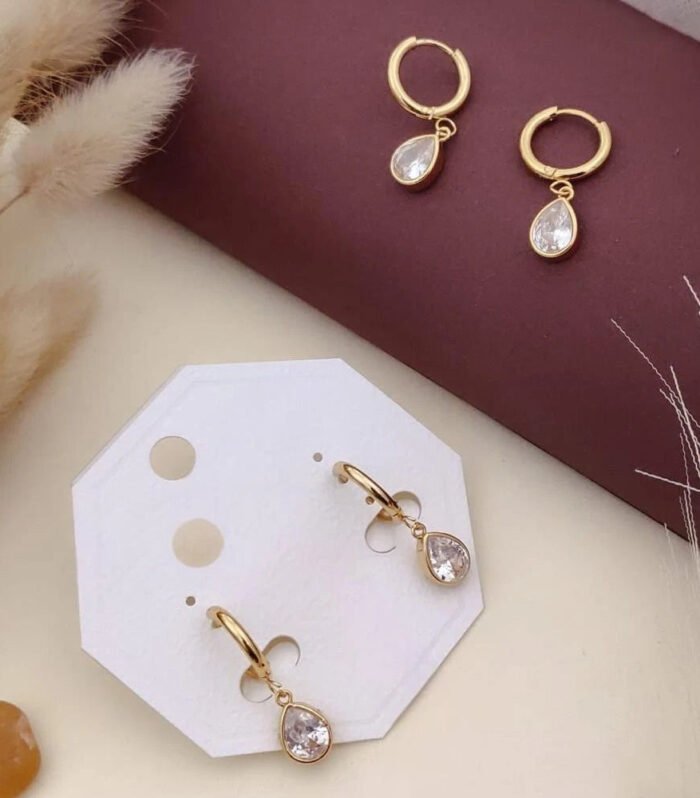 Golden Teardrop Crystal Hoop Earrings