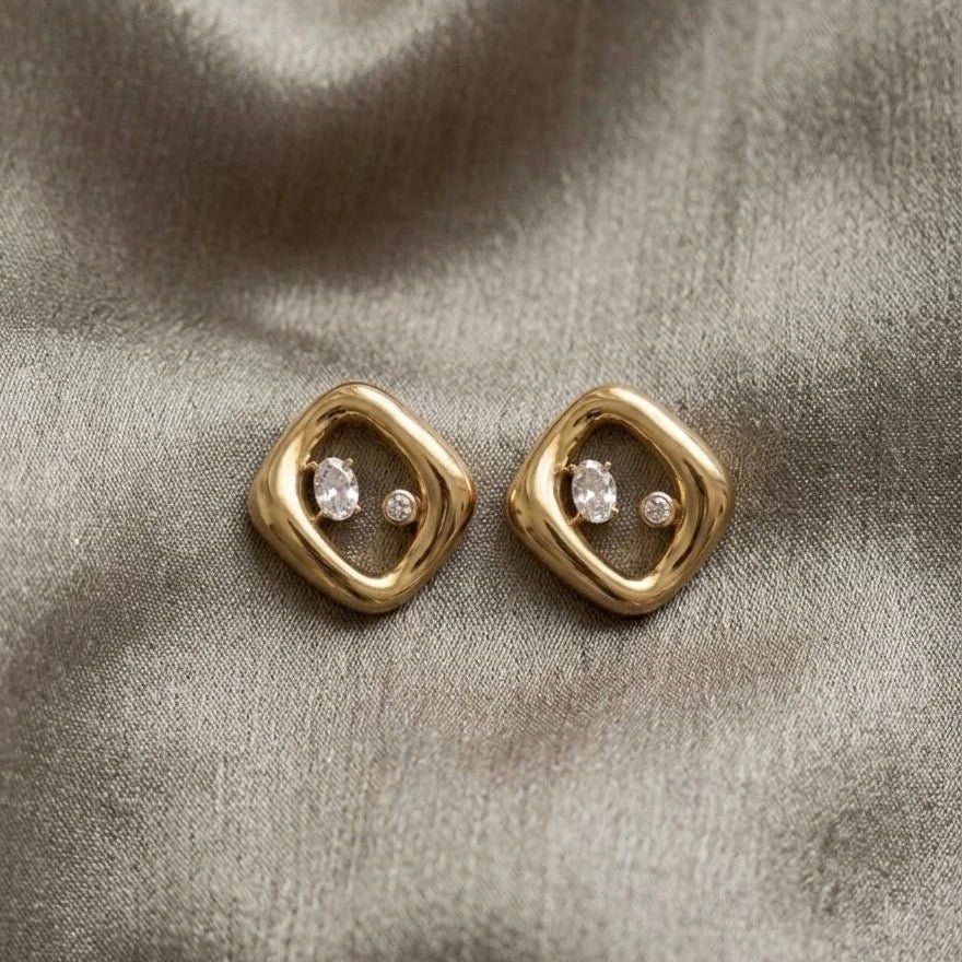 Golden Halo Crystal Stud Earrings