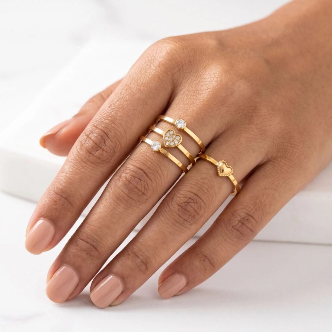 Amoura Trio Heart Gold Ring