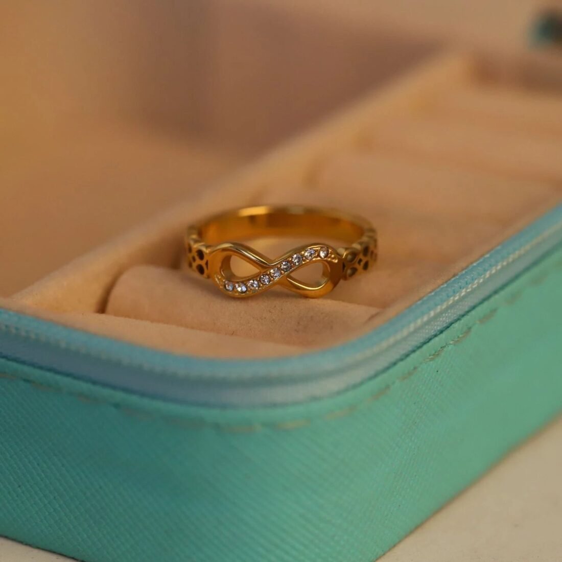 Golden Infinity Crystal Ring