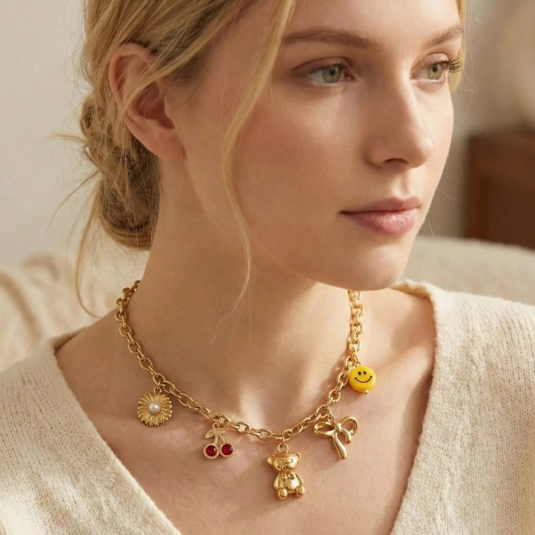 Sunny Charm Gold Charms Necklace