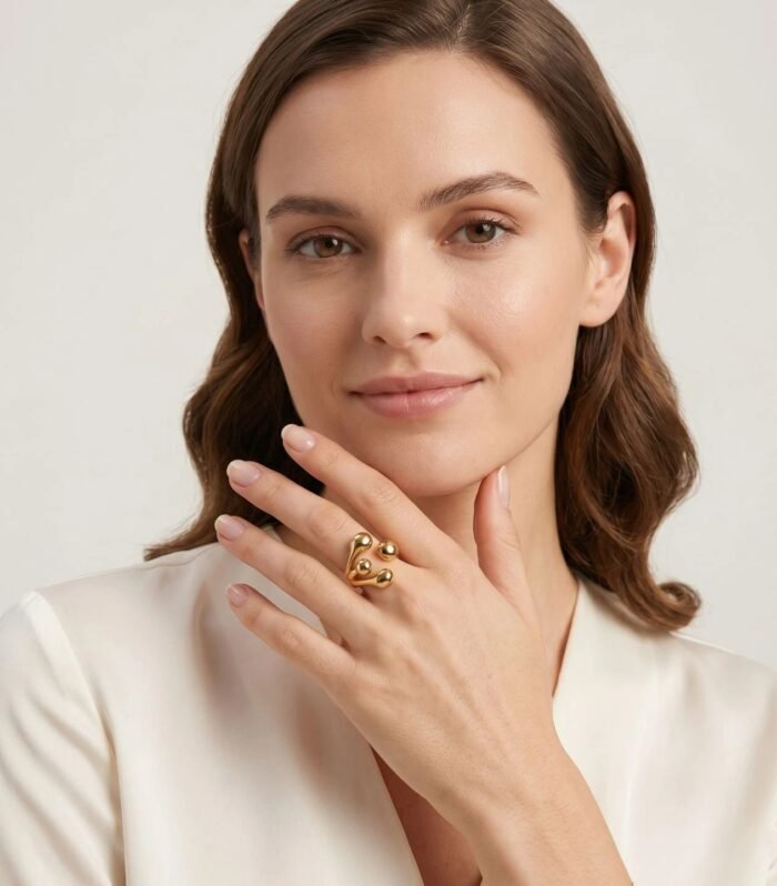 Golden Abstract Orb Wrap Ring
