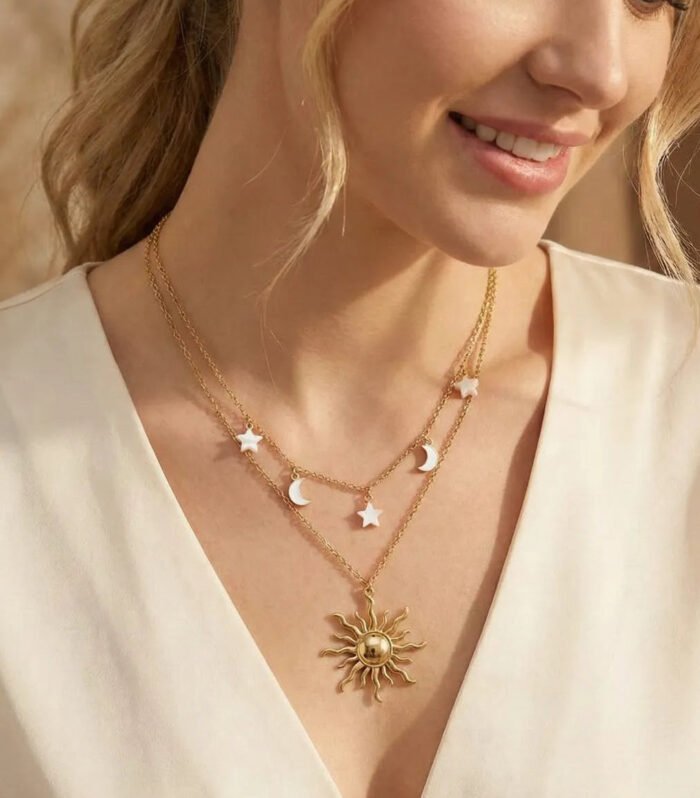 Sun Moon Gold Charm Necklace