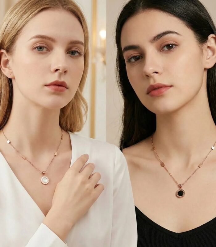 Dual Pendant Necklace (Black & Pearl)
