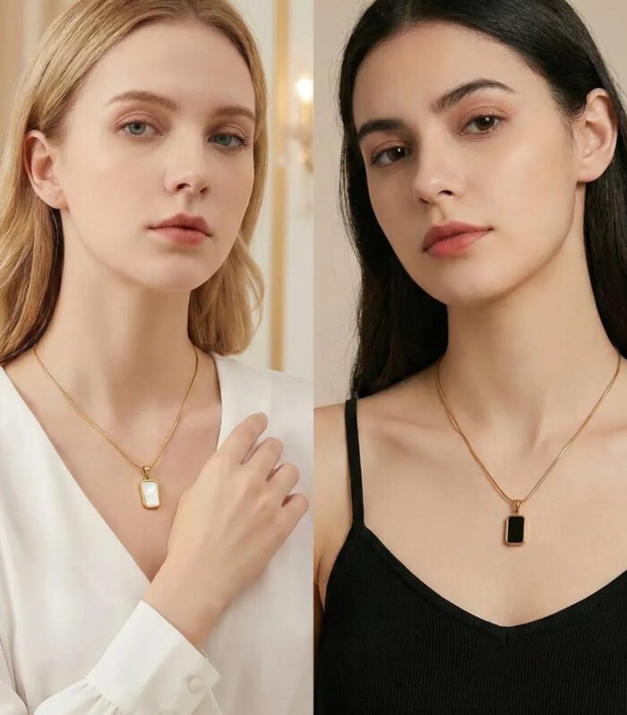 Rectangular Pendant Necklace (White and Black)