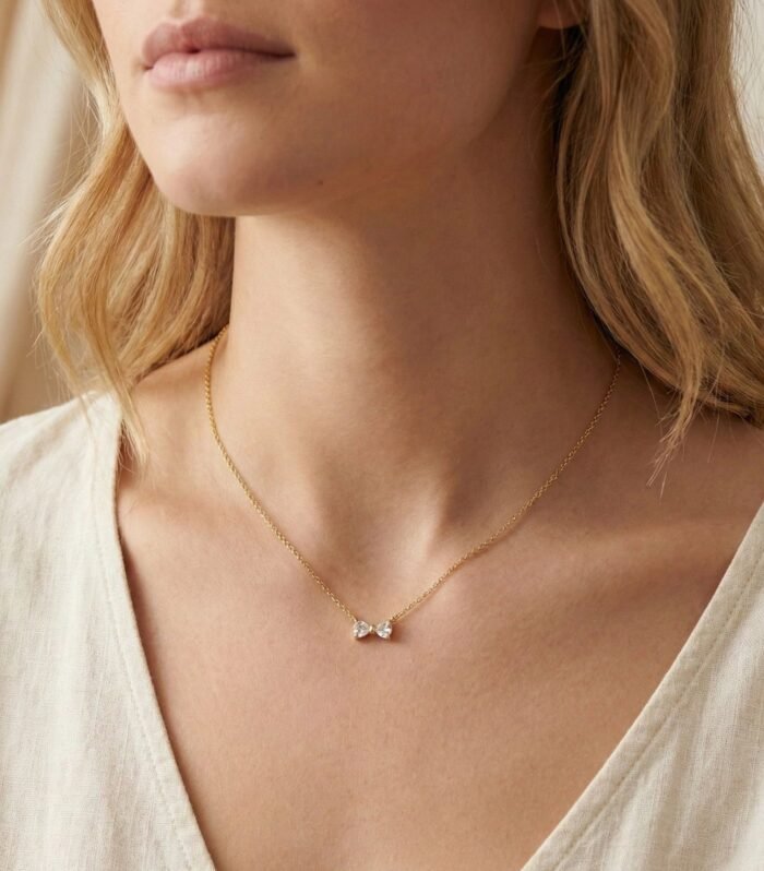 Diamond Bow Gold Necklace