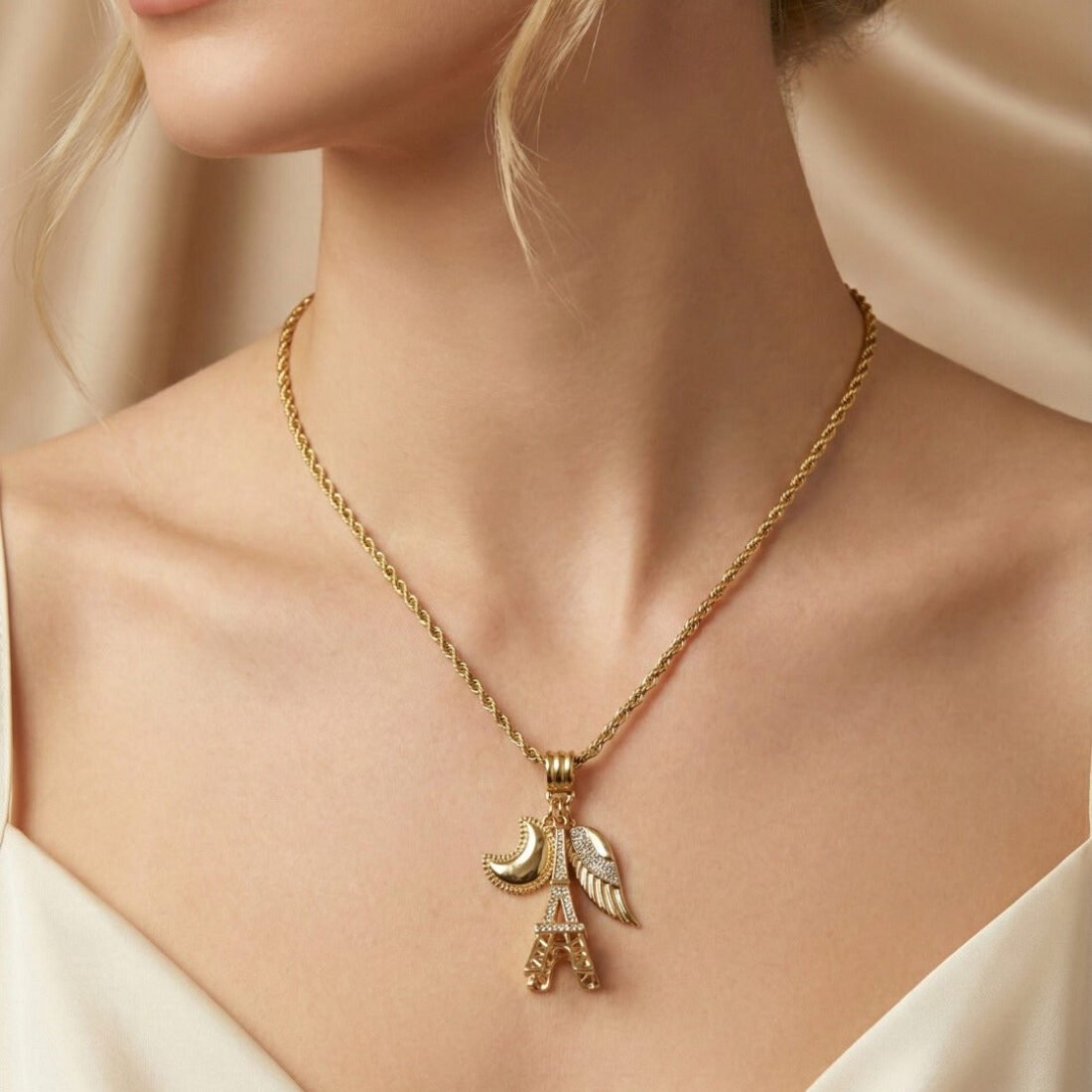 Moon Wings Gold Charm Necklace